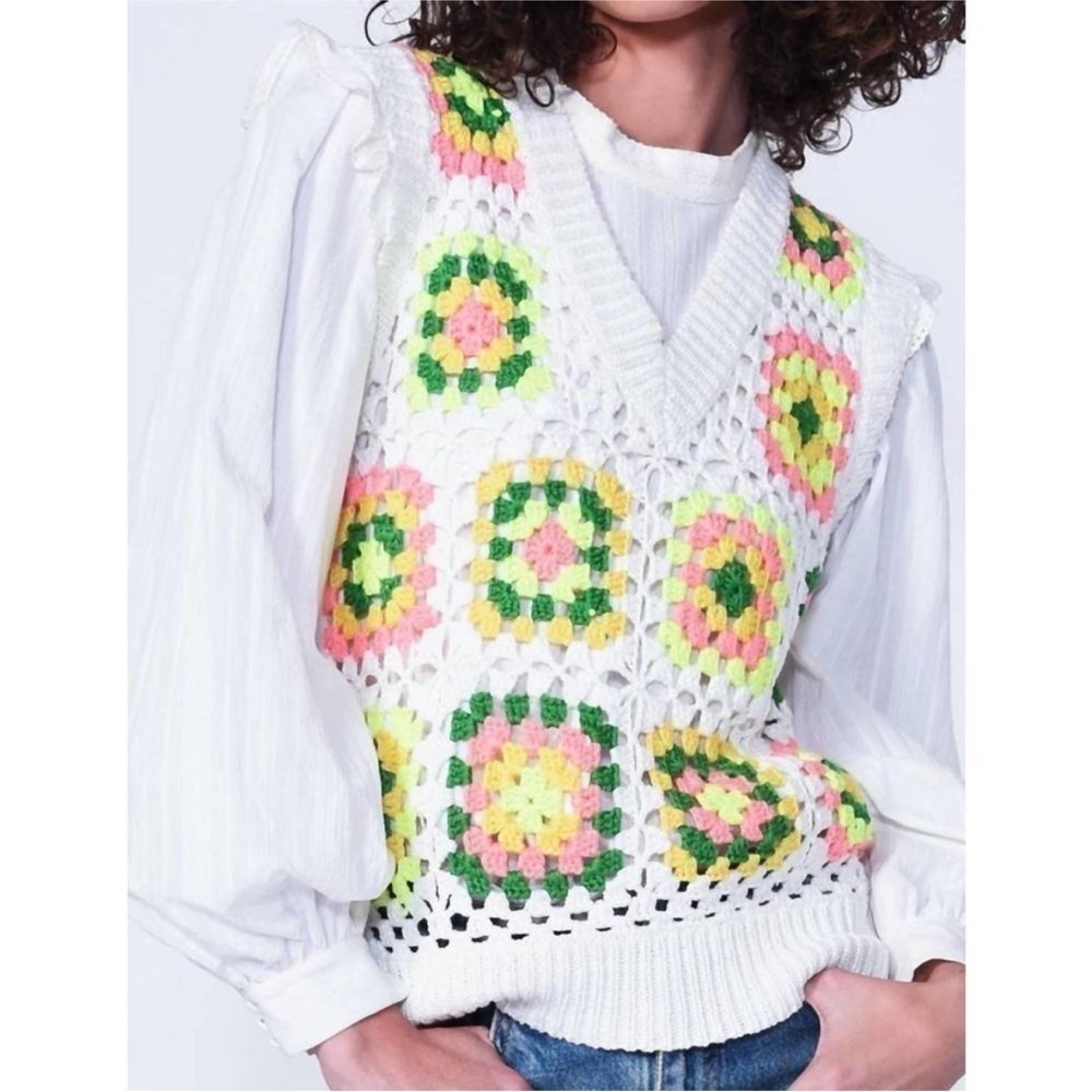 GREYLIN Granny Square hand crochet vest NWT size XS